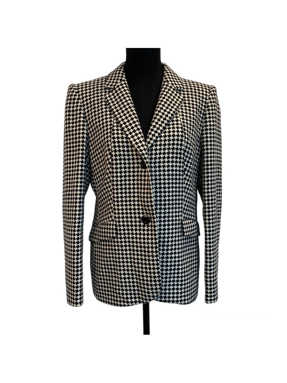 Betty Barclay Black cream vintage Houndstooth virgin wool blazer Sz 40